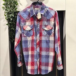 Roper Red and Blue Button Down Shirt Classic Plaid Design